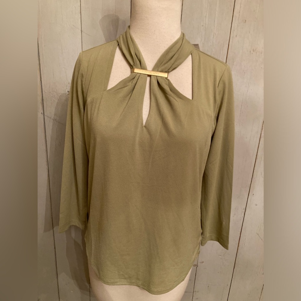 Michael Kors Women’s Keyhole Neckline Banded Top Blouse Light Sage New 110$ Sz-S
